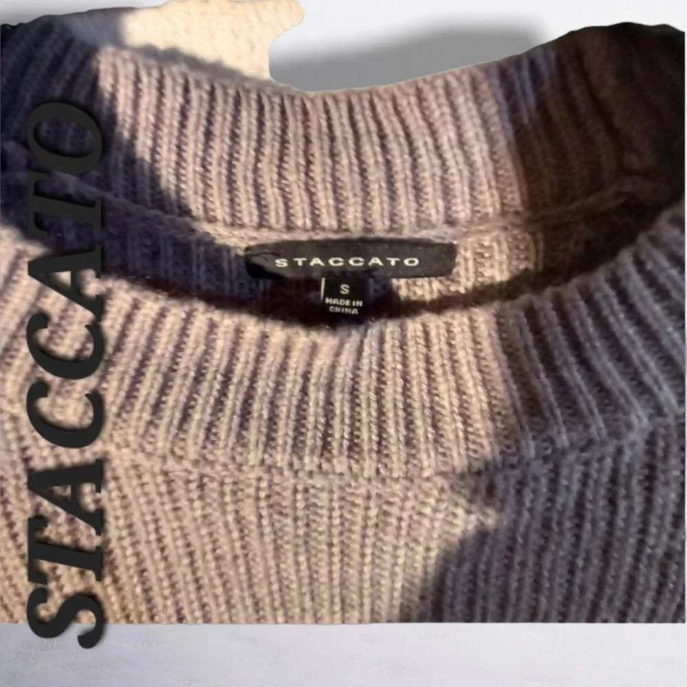 Staccato Knit Sweater Lace-Up Sides‎ Ribbed Crew Neck Casual Brown Size S